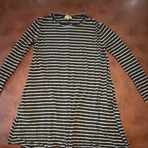 Piko 1988 Black White Stripe Long Sleeve Swing Dress Size Medium